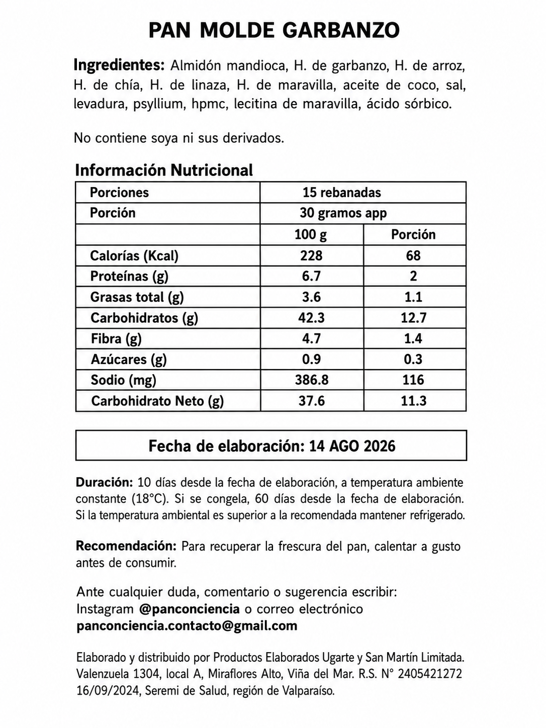 PAN MOLDE GARBANZO 500GR PAN CON CIENCIA ( SIN GLUTEN-VEGANO-SIN AZUCAR)