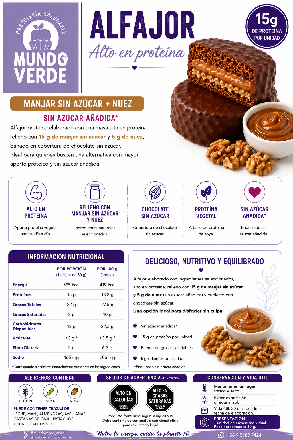 Alfajor con 15g de proteína sabor manjar nuez