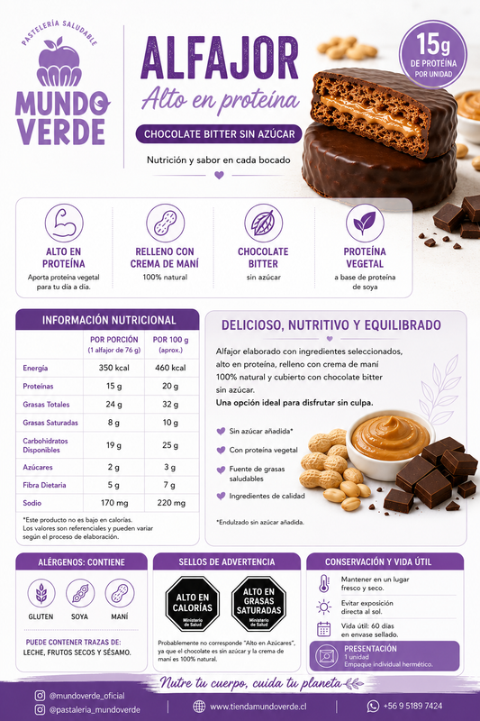 Alfajor doble con 15g de proteína sabor crema de maní