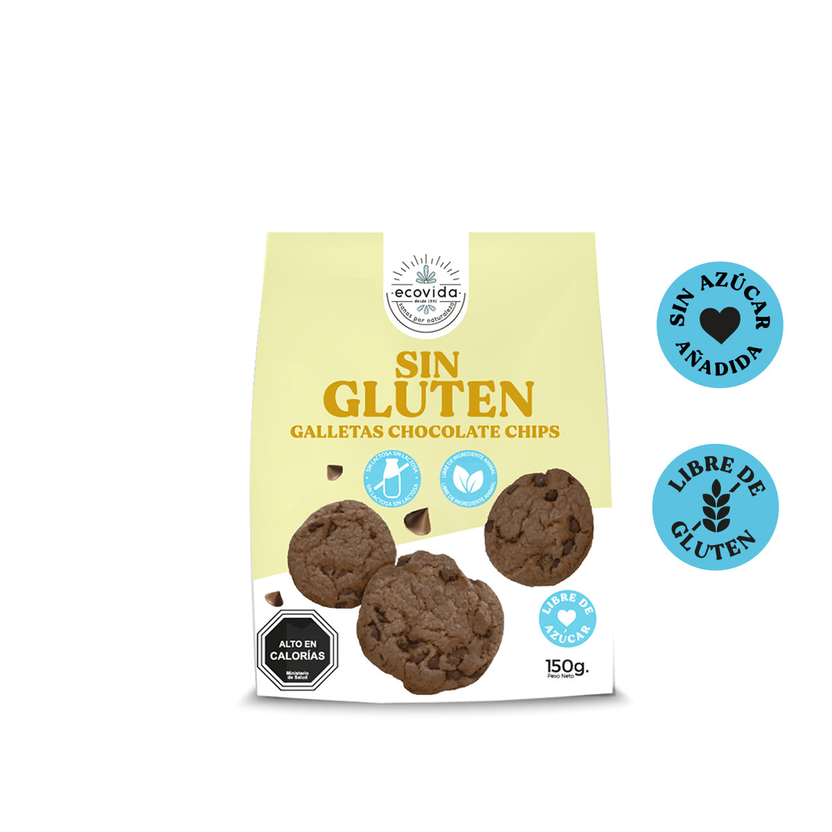 GALLETAS CHOCO CHIPS SIN GLUTEN-LIBRE DE AZUCAR-SIN LACTOSA ECOVIDA 150GR