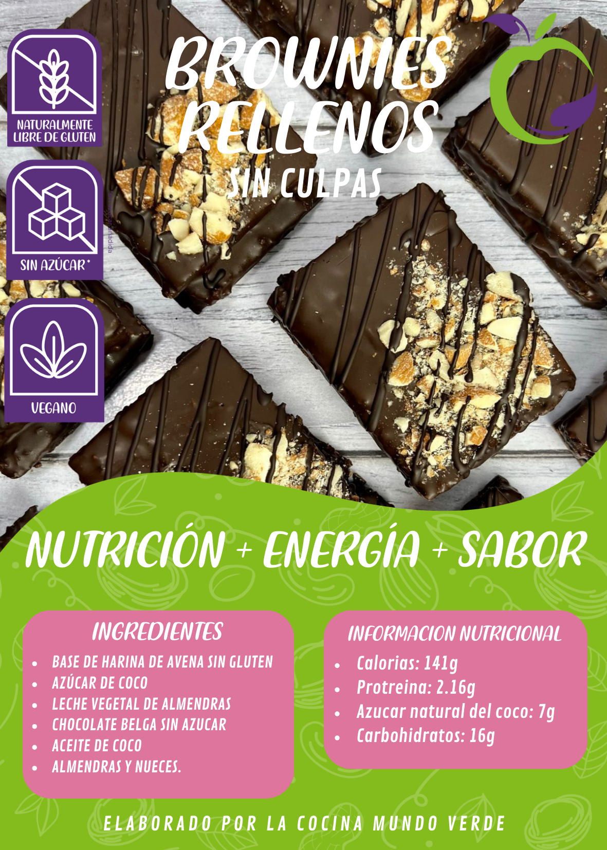 Brownie relleno NATURALMENTE SIN GLUTEN y SIN AZÚCAR AÑADIDA