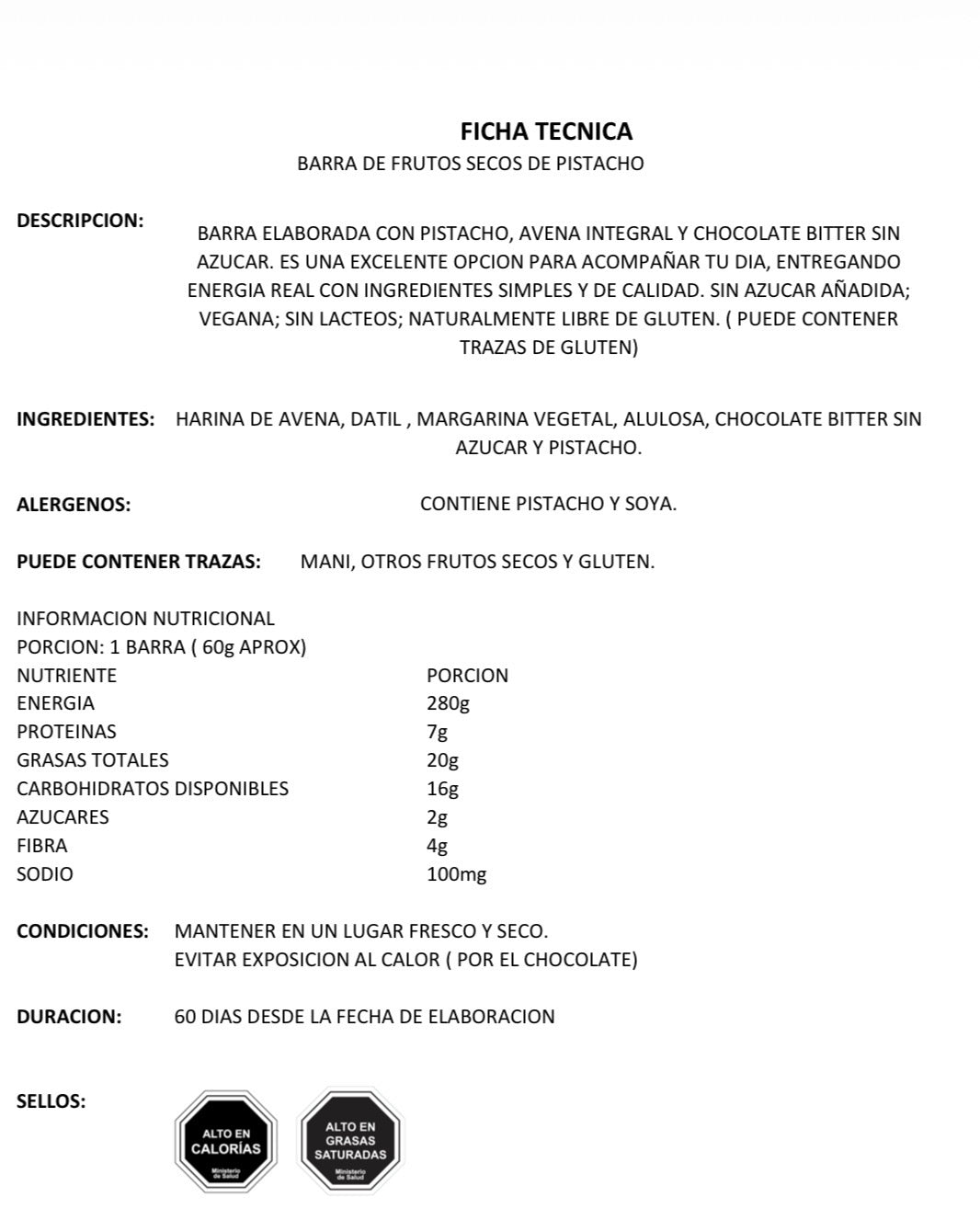 Barra energética de pistacho