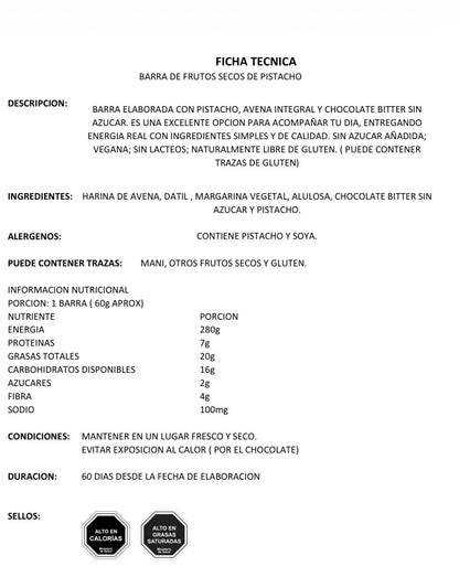 Barra energética de pistacho