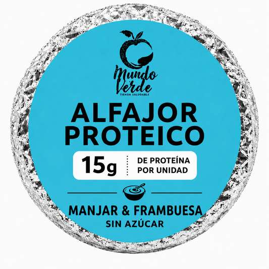 Alfajor con 15g de proteína sabor manjar frambuesa