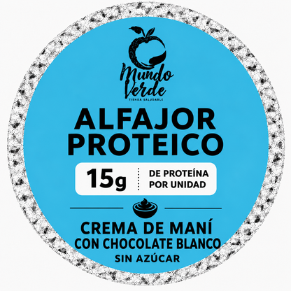 Alfajor con 15g de proteína sabor crema de maní y chocolate blanco
