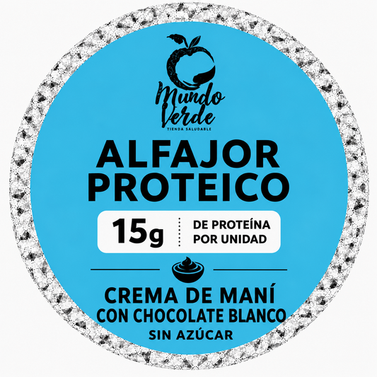 Alfajor con 15g de proteína sabor crema de maní y chocolate blanco