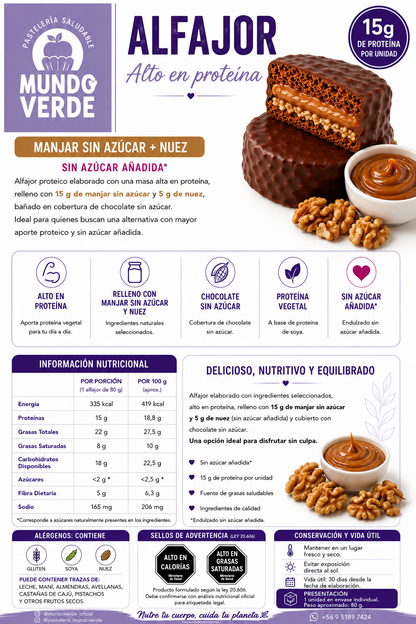 Alfajor con 15g de proteína sabor manjar nuez