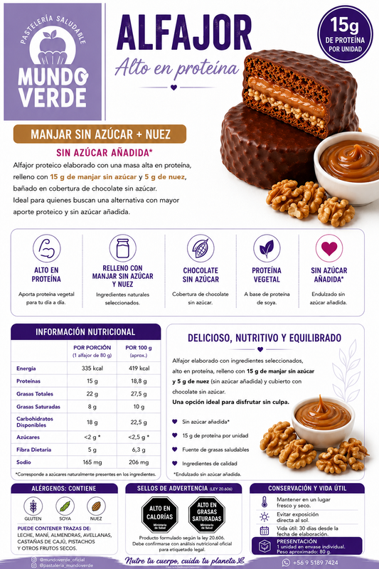 Alfajor con 15g de proteína sabor manjar nuez