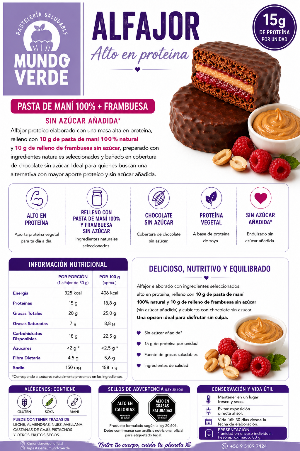 Alfajor con 15g de proteína sabor crema de maní y frambuesa