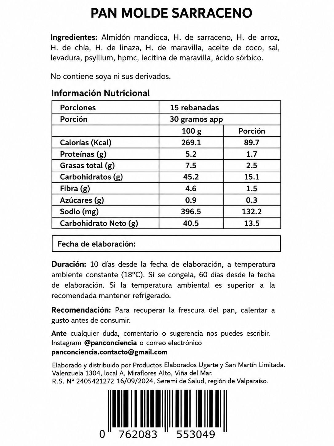 PAN MOLDE SARRACENO 500GR PAN CON CIENCIA ( SIN GLUTEN-VEGANO-SIN AZUCAR