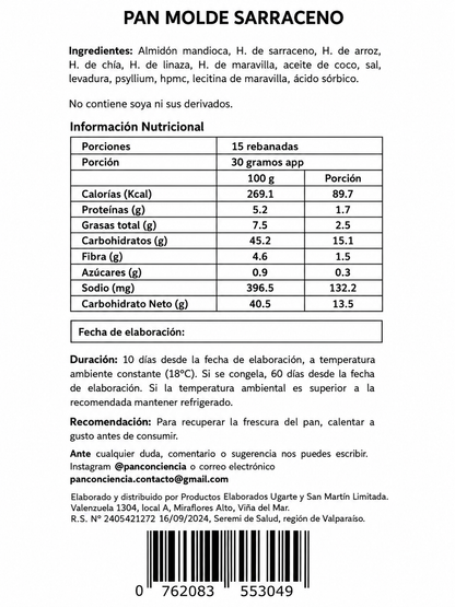 PAN MOLDE SARRACENO 500GR PAN CON CIENCIA ( SIN GLUTEN-VEGANO-SIN AZUCAR