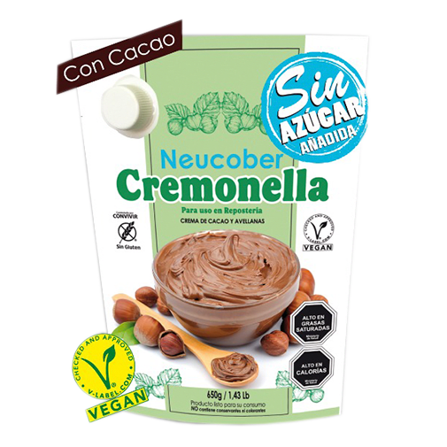CREMONELLA ( CREMA DE CACAO, LECHE Y AVELLANAS) SIN AZUCAR AÑADIDA NEUCOBER 650GR